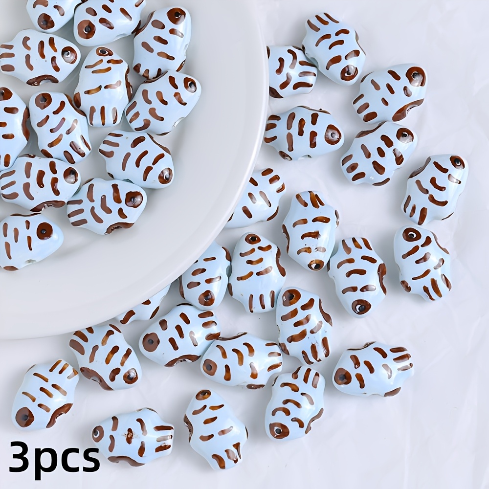 3pcs Hand-Painted Ceramic Fish Loose Beads for Jewelry Decor